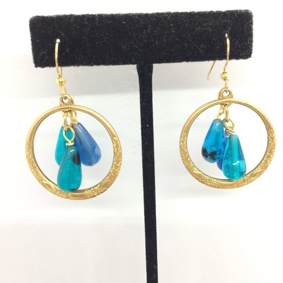 3/$30 UPCYCLED HANDMADE EARRING BRASS HOOP PLASTIC VINTAGE GOLD BOHO VERMEIL - Picture 1 of 15